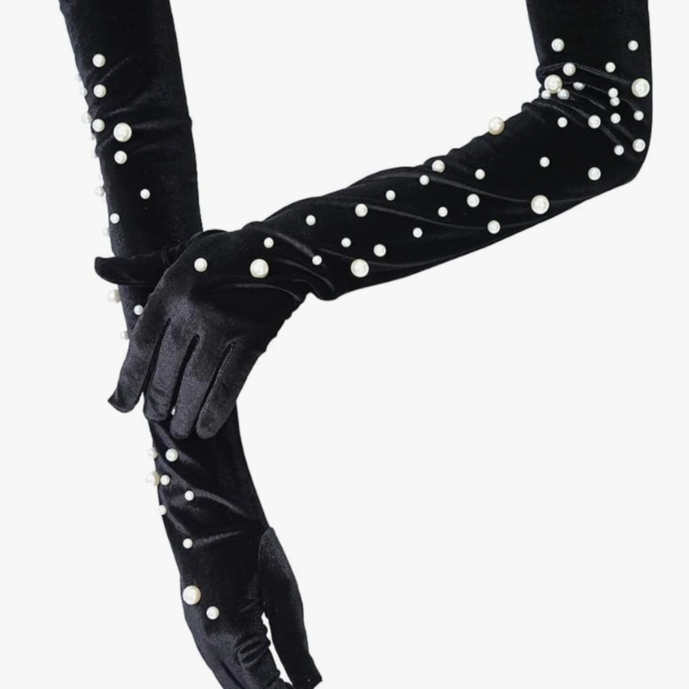 Beloved Millinery Elegant Black Pearl-Embellished Gloves